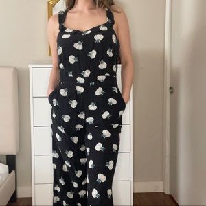 Loft Black Floral Jumpsuit